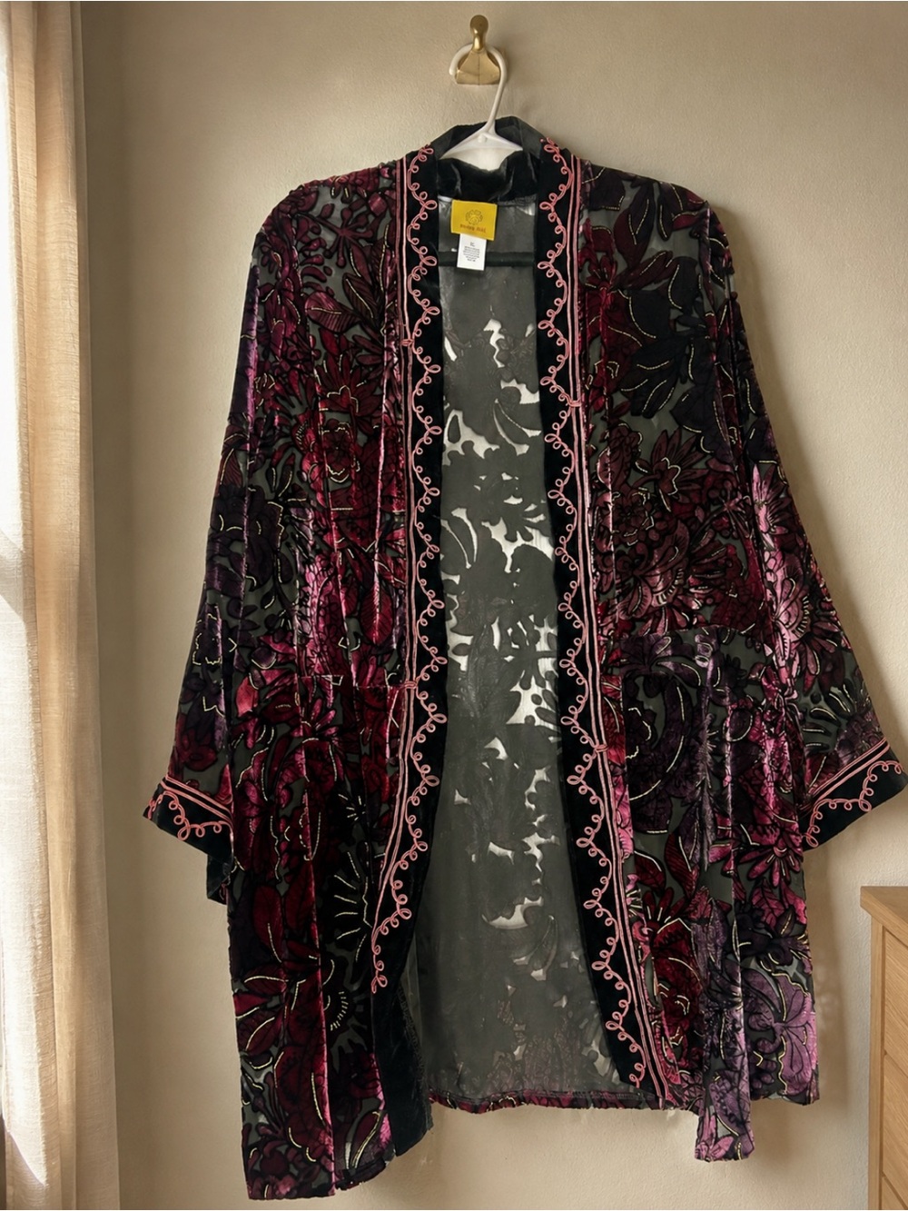 Ruby Rd. Velvet Burnout Floral Kimono in Burgundy, Purple, Black
